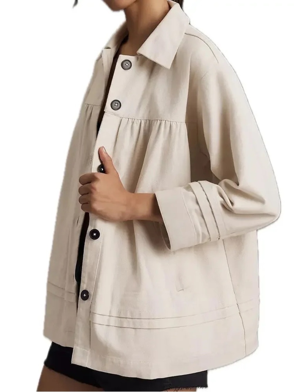 Anthropologie Maeve Cream Button-Front Jean Jacket